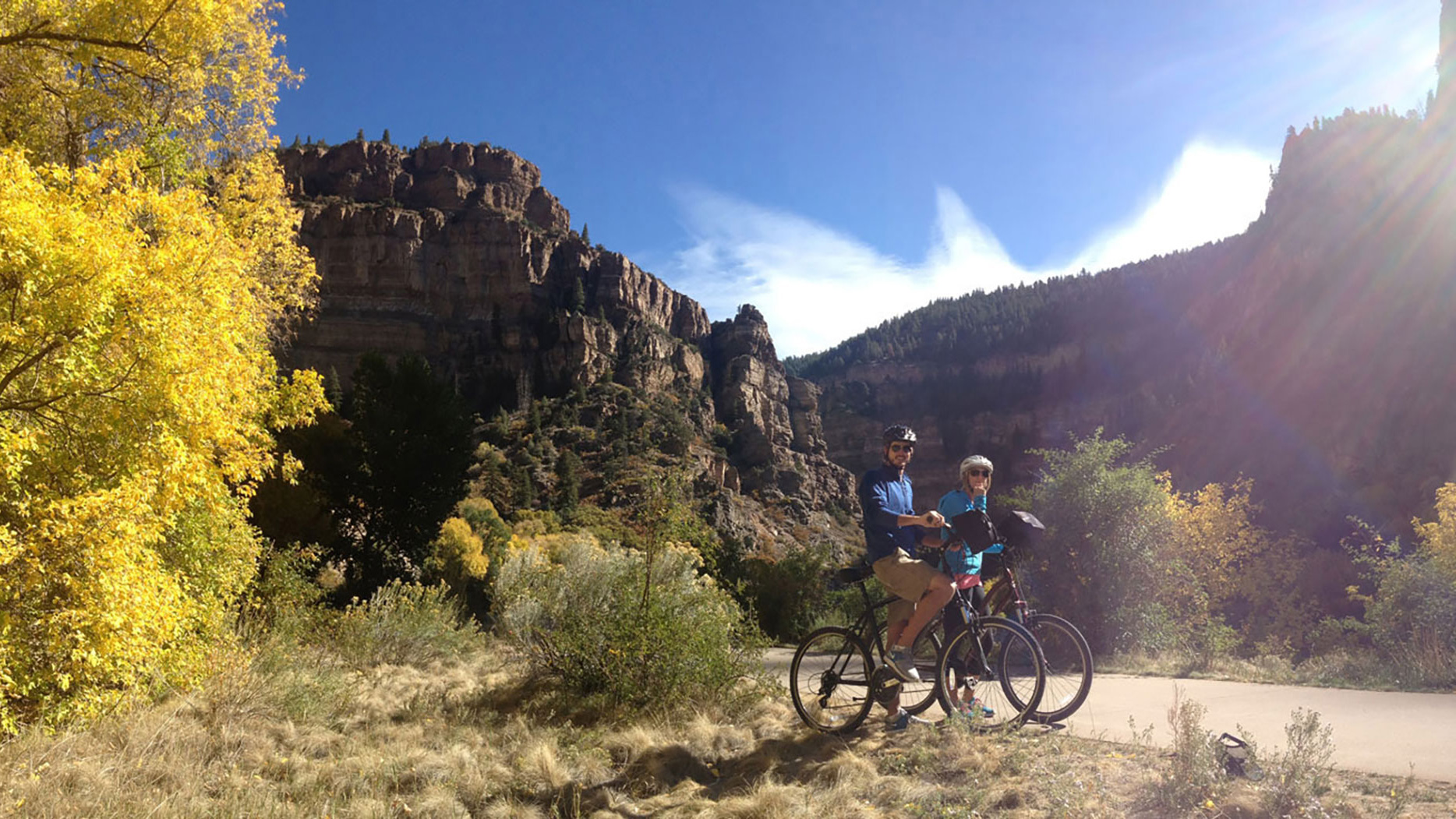 Bikers on the Glenwood Canyon Trail near Glenwood Springs, Colorado