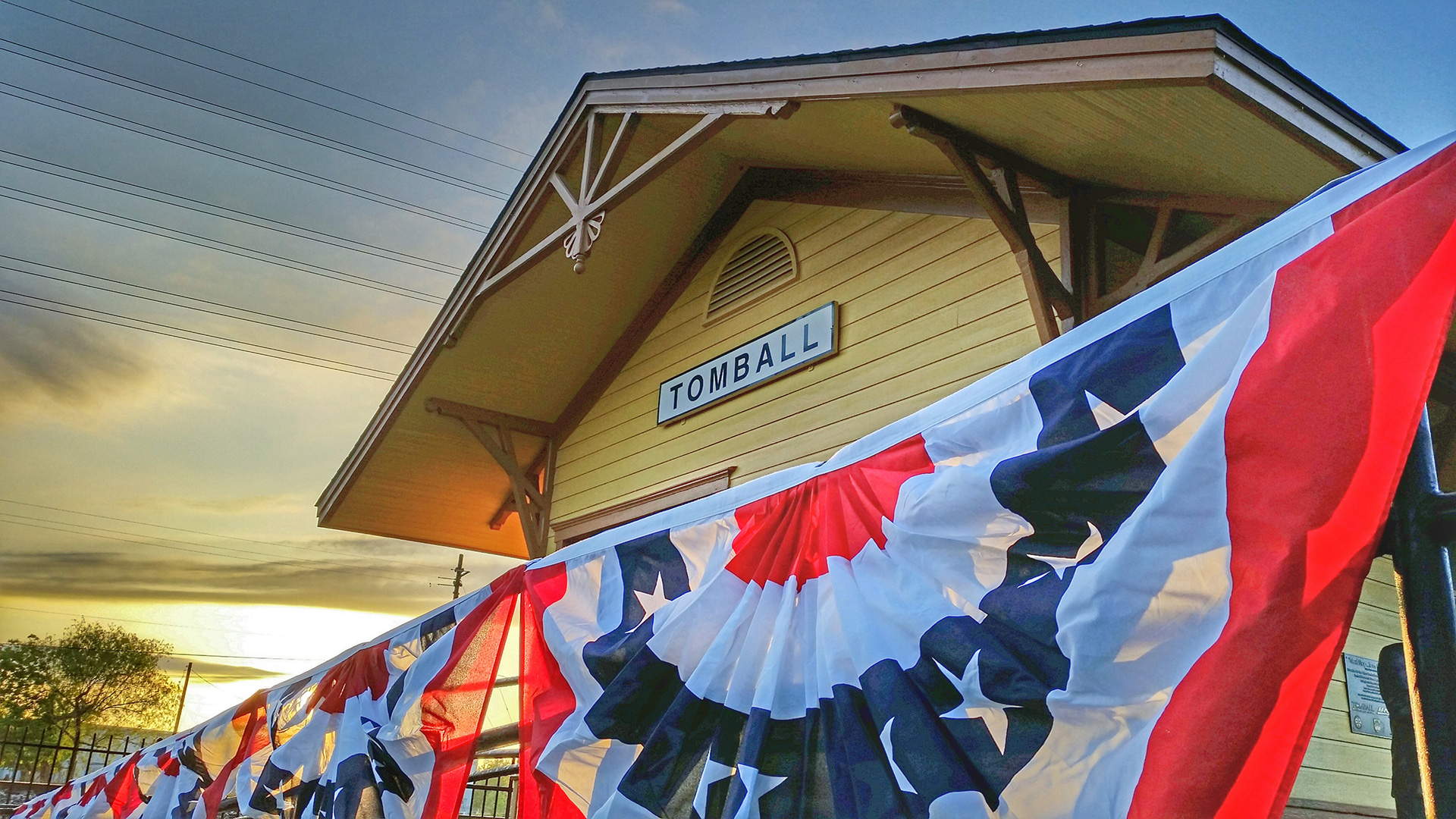 Signage and decor at Tomball Historic Depot Plaza in Tomball, Texas
