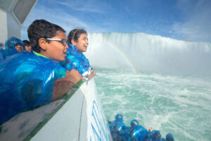 Visitors on the Maid of the Mist in Niagara Falls, New York