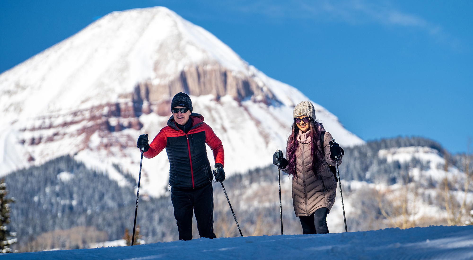 Cross-country skiers at the Durango Nordic Center in Durango, Colorado; Credit: Nick Kogos