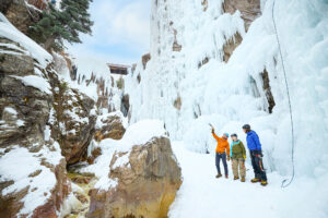 Ice climbers at Ouray Ice Park in Ouray, Colorado; Credit: Visit Ouray