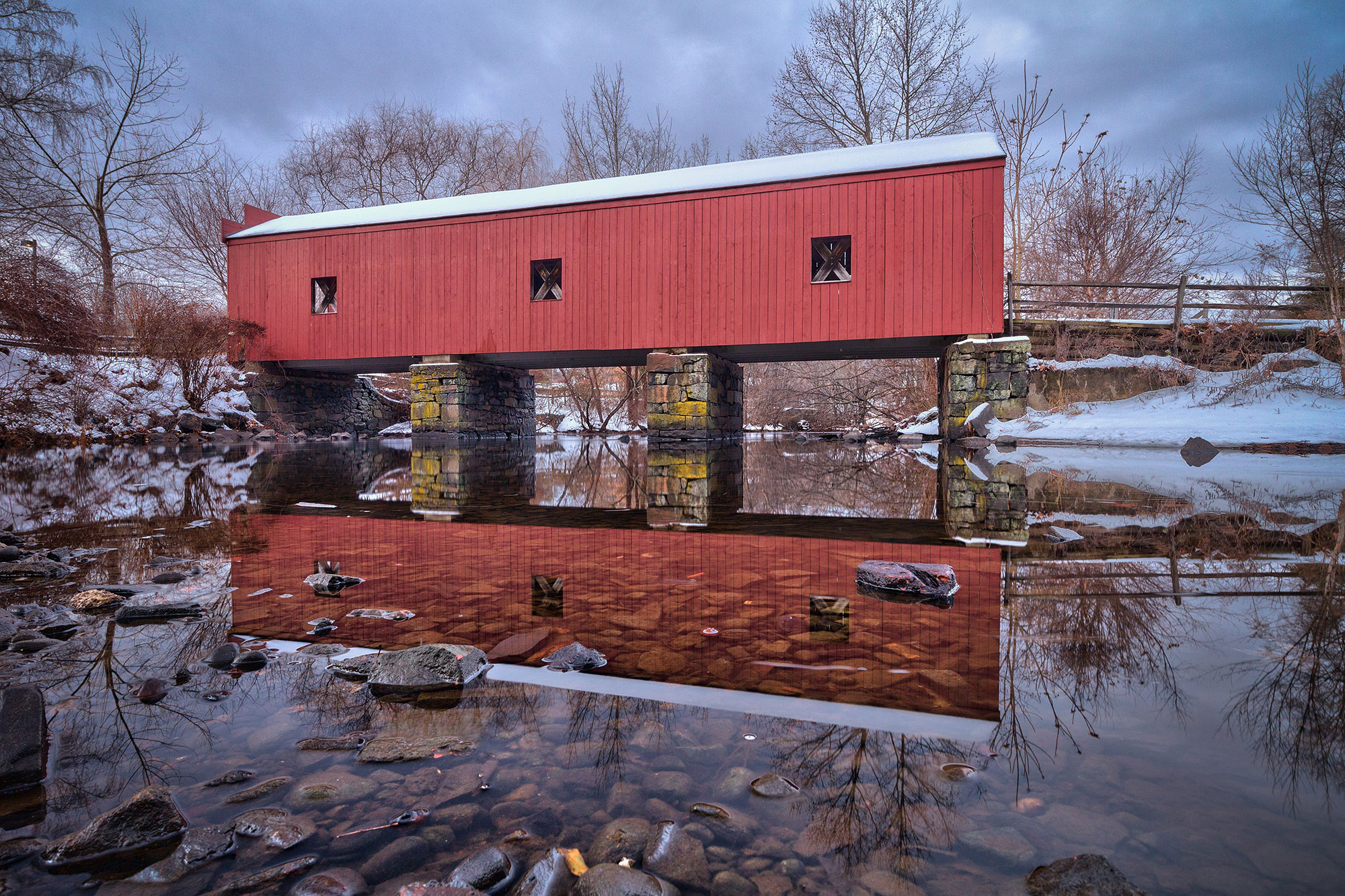 Covered bridge over the Mill River near New Haven, Connecticut 
