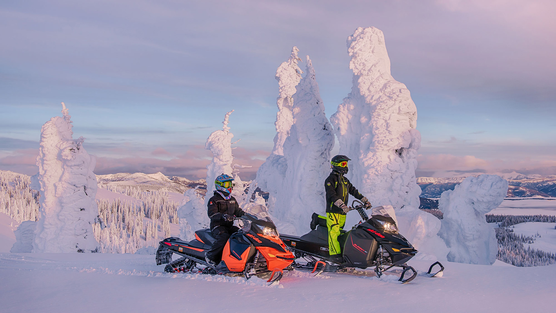 Snowmobilers on the Two Top Snowmobile Trial in West Yellowstone, Montana; Credit: Ken Takata