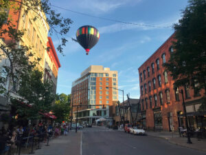 Balloon over downtown Ithaca, New York; Credit: Visit Ithaca