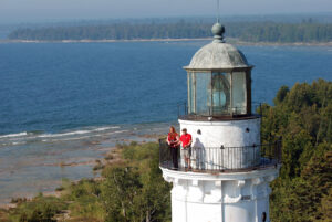 Visitors on top of the Cana Island Lighthouse in Door County, Wisconsin