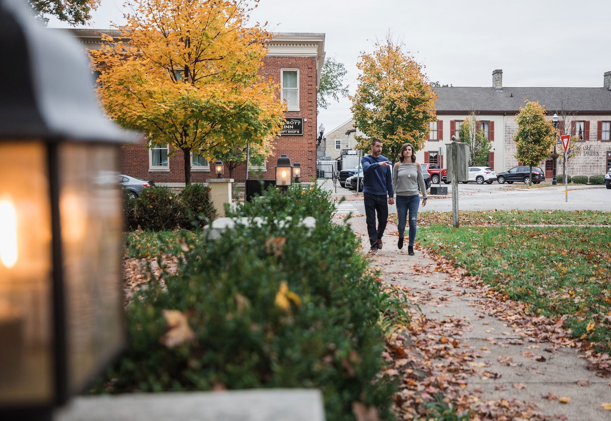 Visitors walking down Main Street in downtown Bardstown, Kentucky