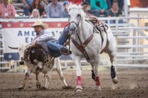 A cowboy participating in a rodeo event in Converse County, Wyoming