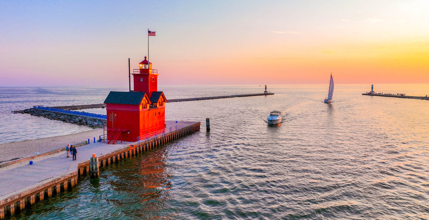 Holland Harbor Light at Holland State Park in Holland, Michigan; Credit: Holland CVB
