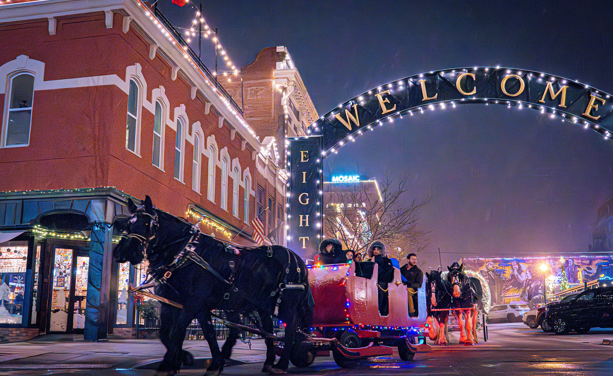 Horse-drawn carriage ride through downtown St. Joseph, Missouri

