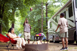 Family camping at Lake George RV Park in Lake George, New York