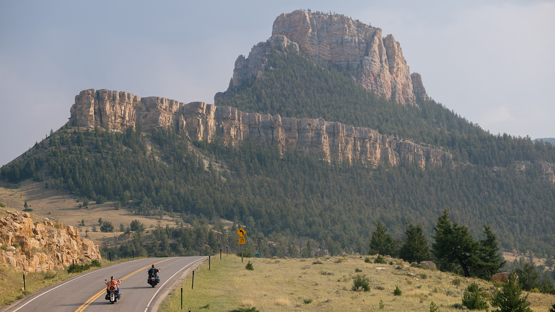 Motorcyclists on the Chief Joseph Scenic Byway in Wyoming’s Park County