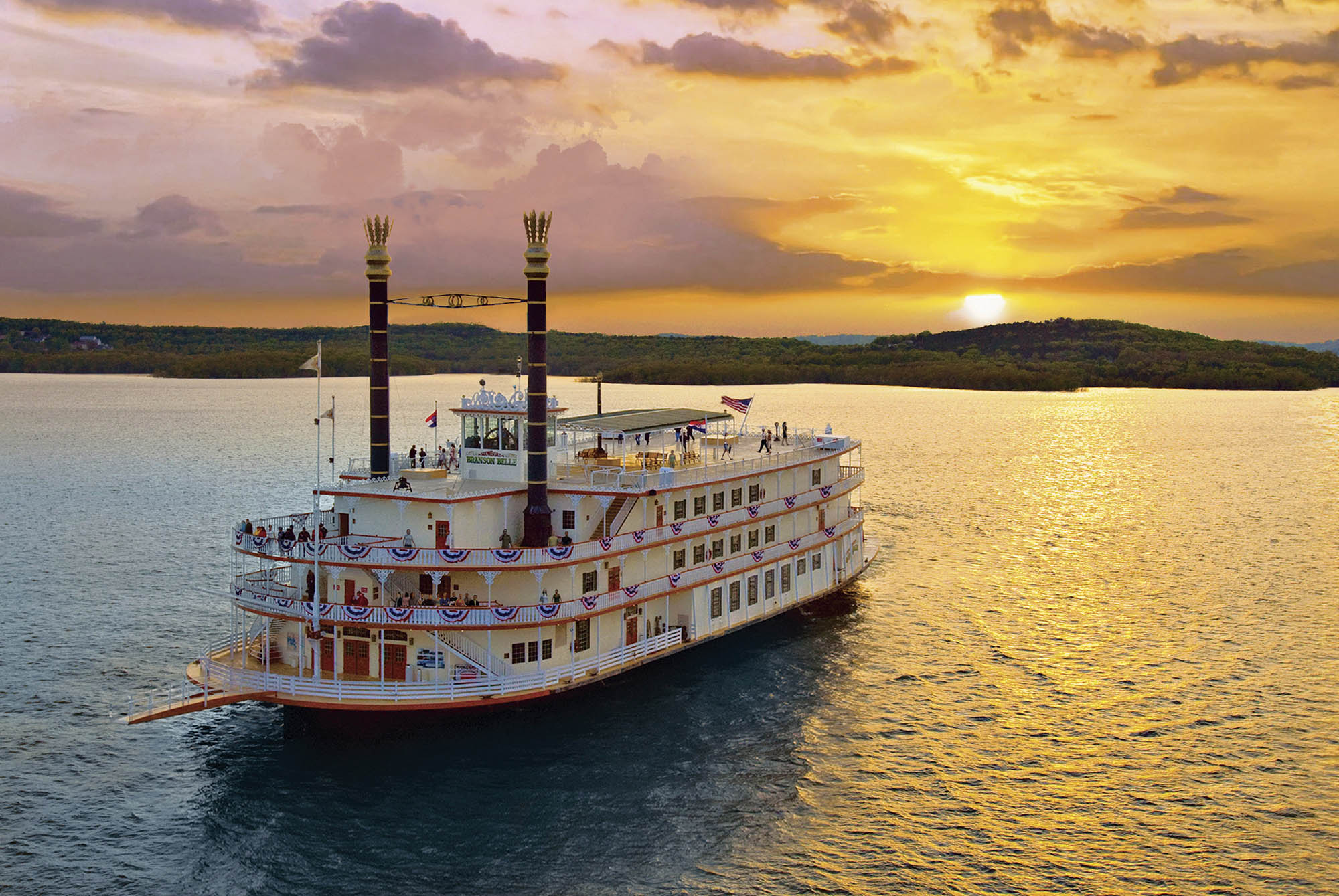Showboat Branson Belle glides across Table Rock near Branson, Missouri