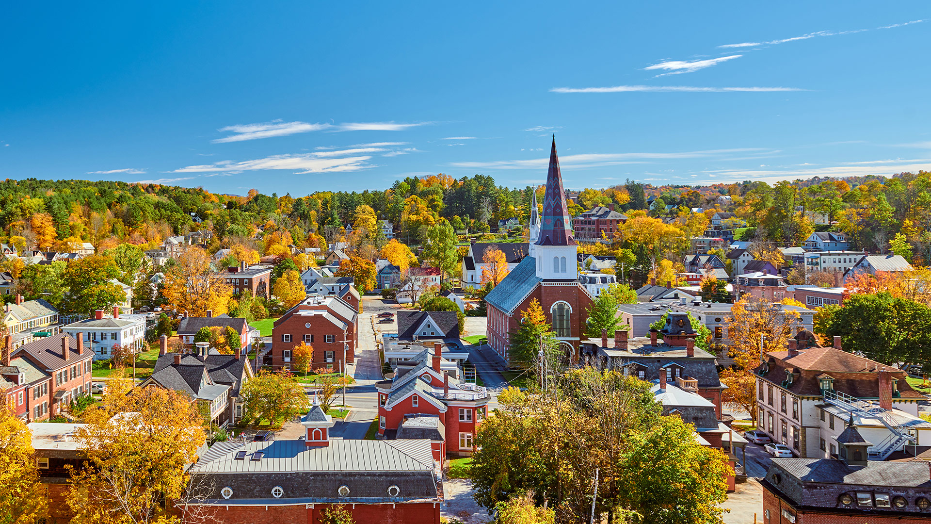 Fall foliage surrounding Montpelier, Vermont