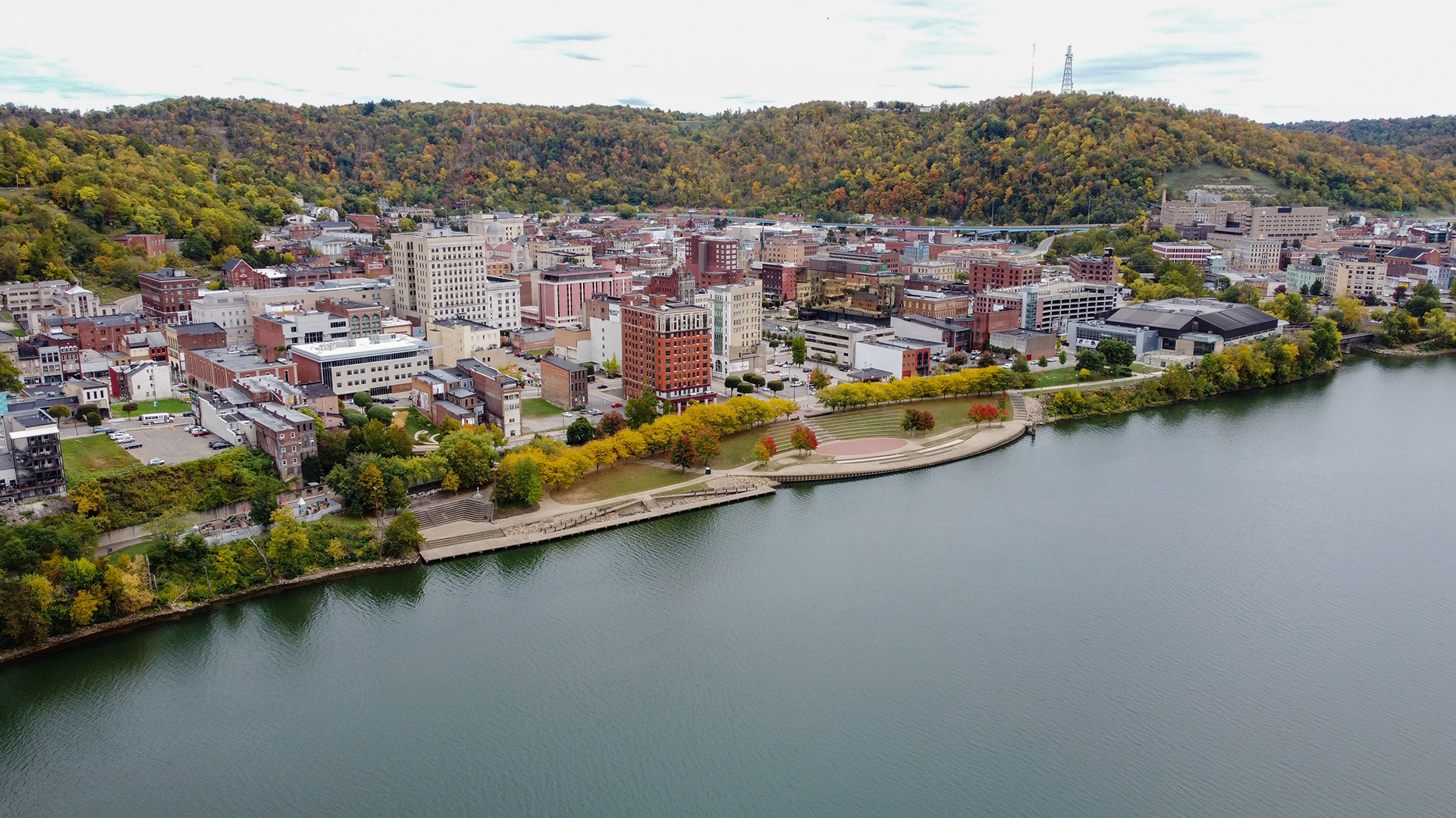 Aerial view of downtown Wheeling, West Virginia
