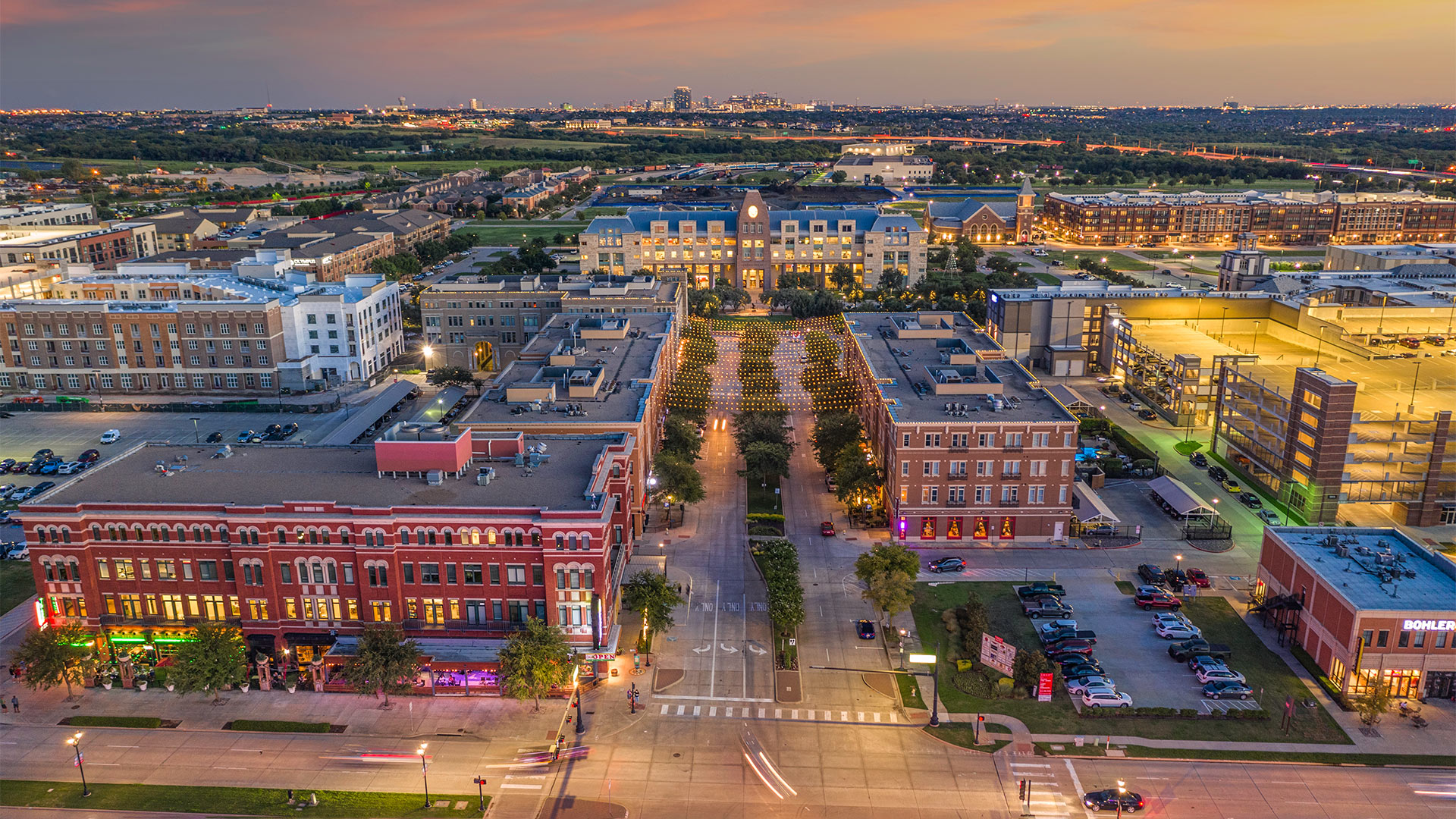 An aerial view of downtown Frisco, Texas