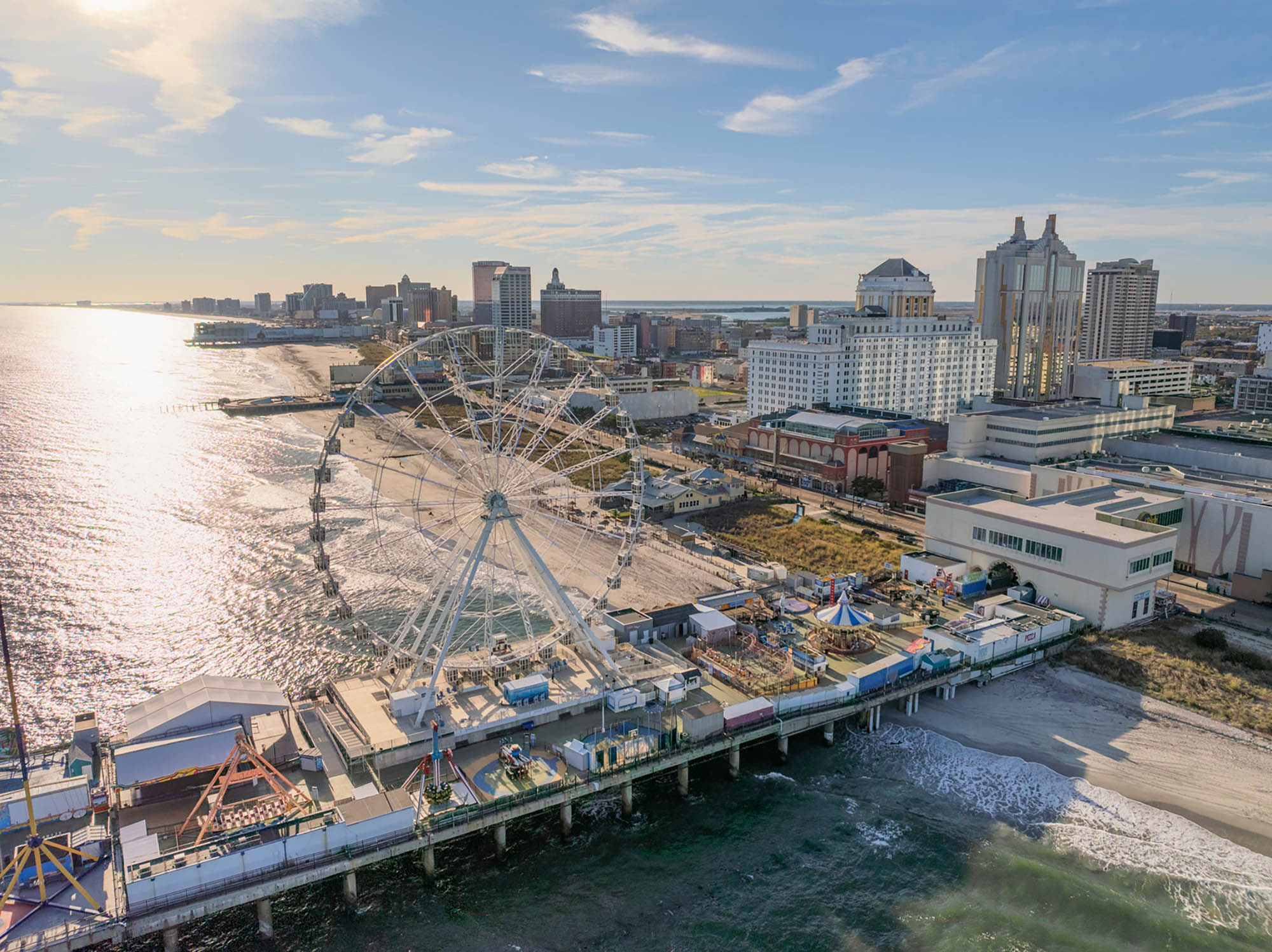 View of The Wheel and the Atlantic City Boardwalk in Atlantic City, New Jersey