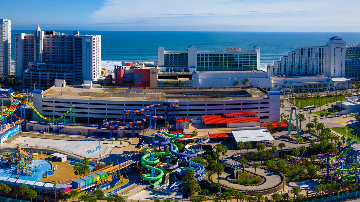 Aerial view of Daytona Lagoon water park in Daytona Beach, Florida