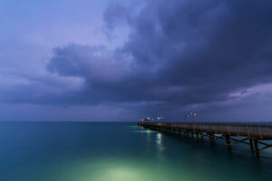 Nighttime off the coast of South Padre Island, Texas; Credit: arinahabich
