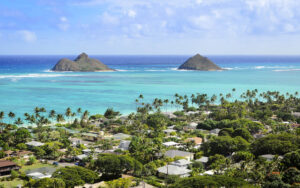 The Mokulua Islands and Lanikai Beach on Oʻahu, Hawaiʻi