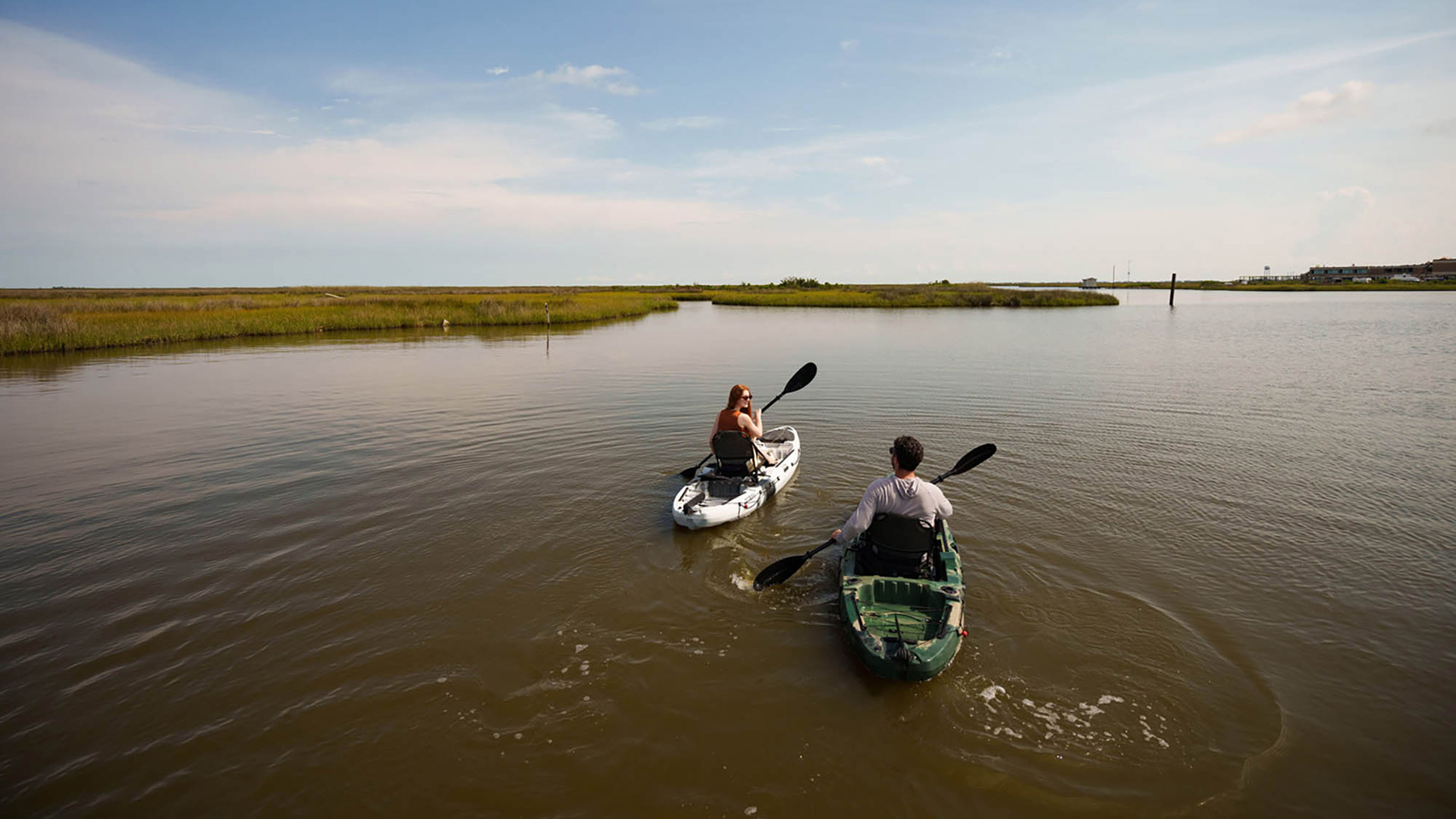 Two people kayaking in Houma, Louisiana