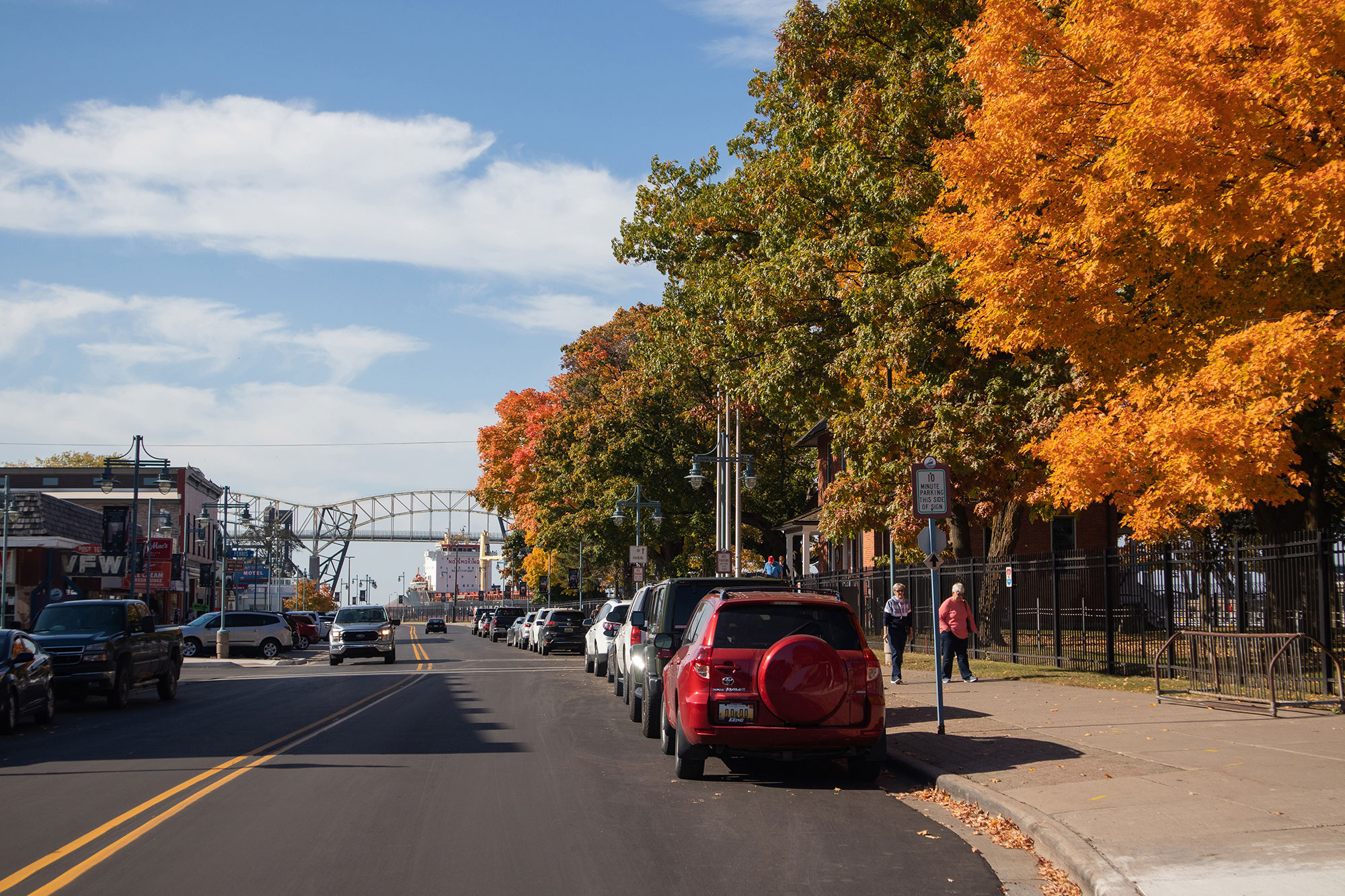 Downtown Sault Ste. Marie, Michigan, on a beautiful fall day