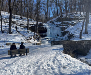 La cascade gelée « Dripping Springs » dans le parc commémoratif de Creve Coeur Lake à Maryland Heights, Missouri