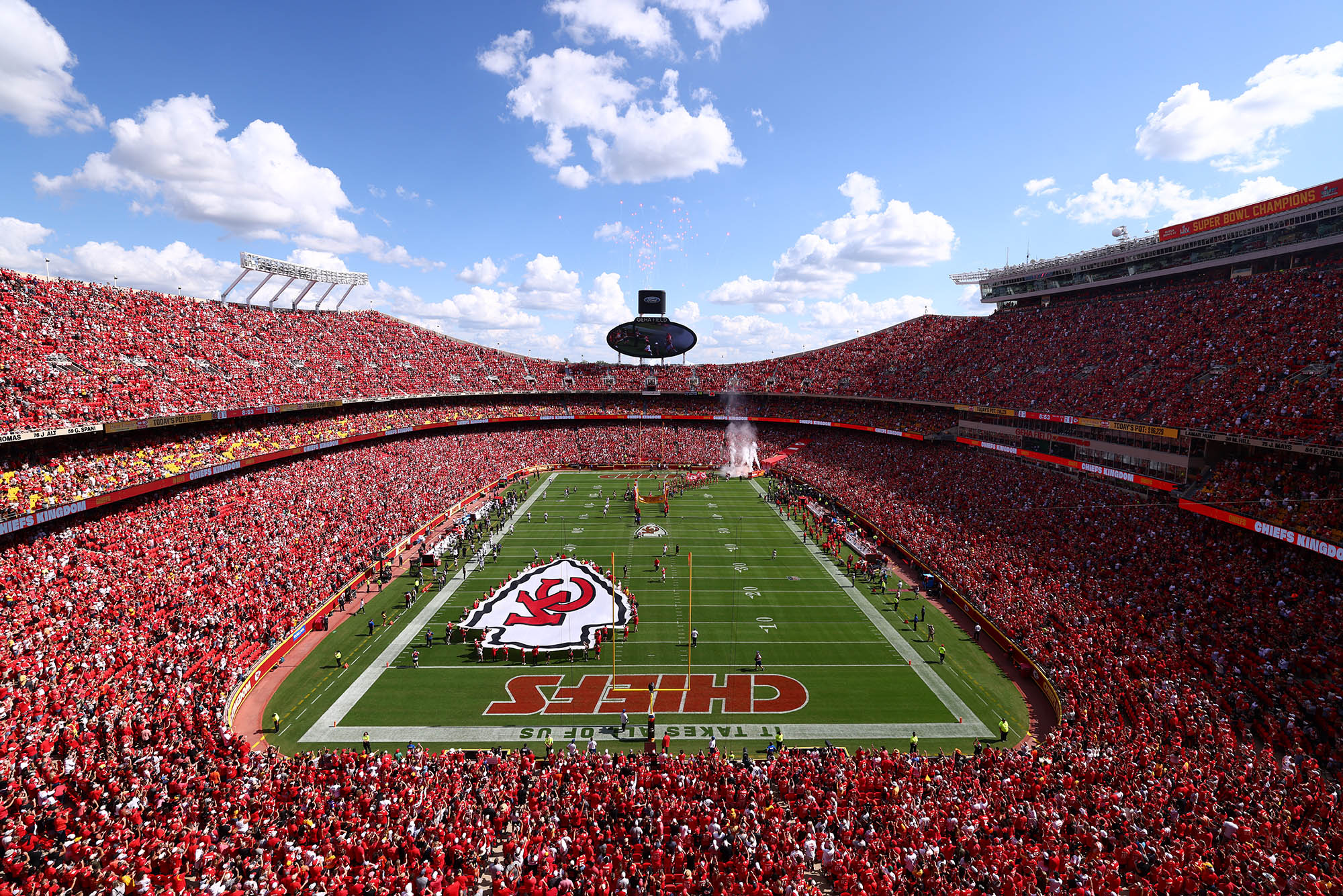 Football fans pack Arrowhead Stadium in Kansas City, Missouri