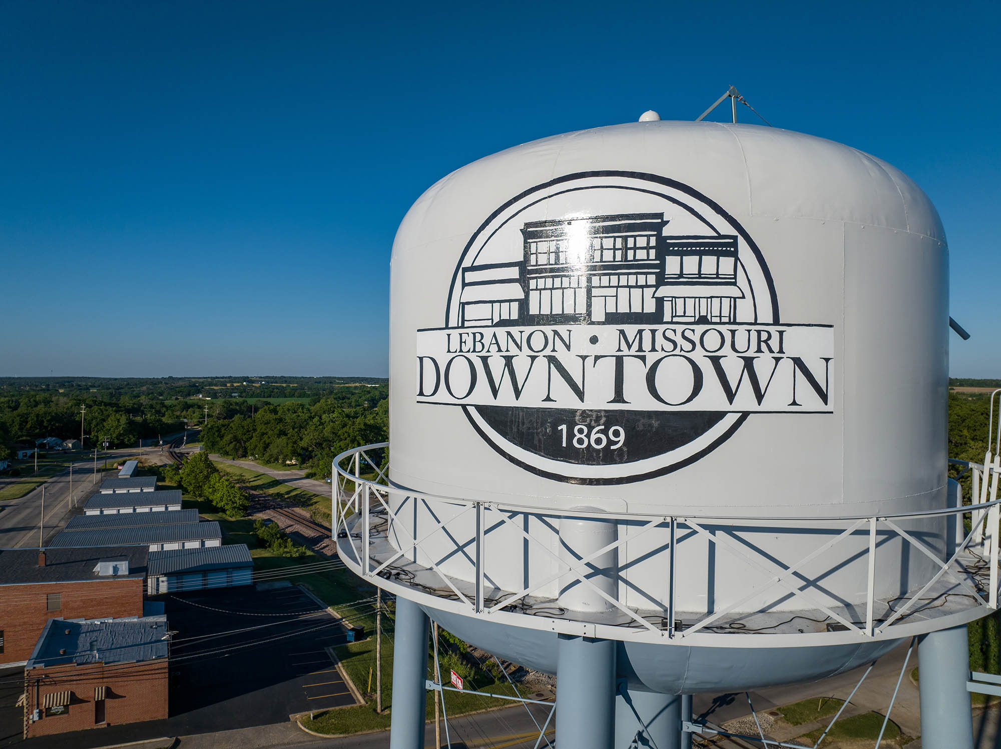 The downtown Lebanon water tower overlooking the town