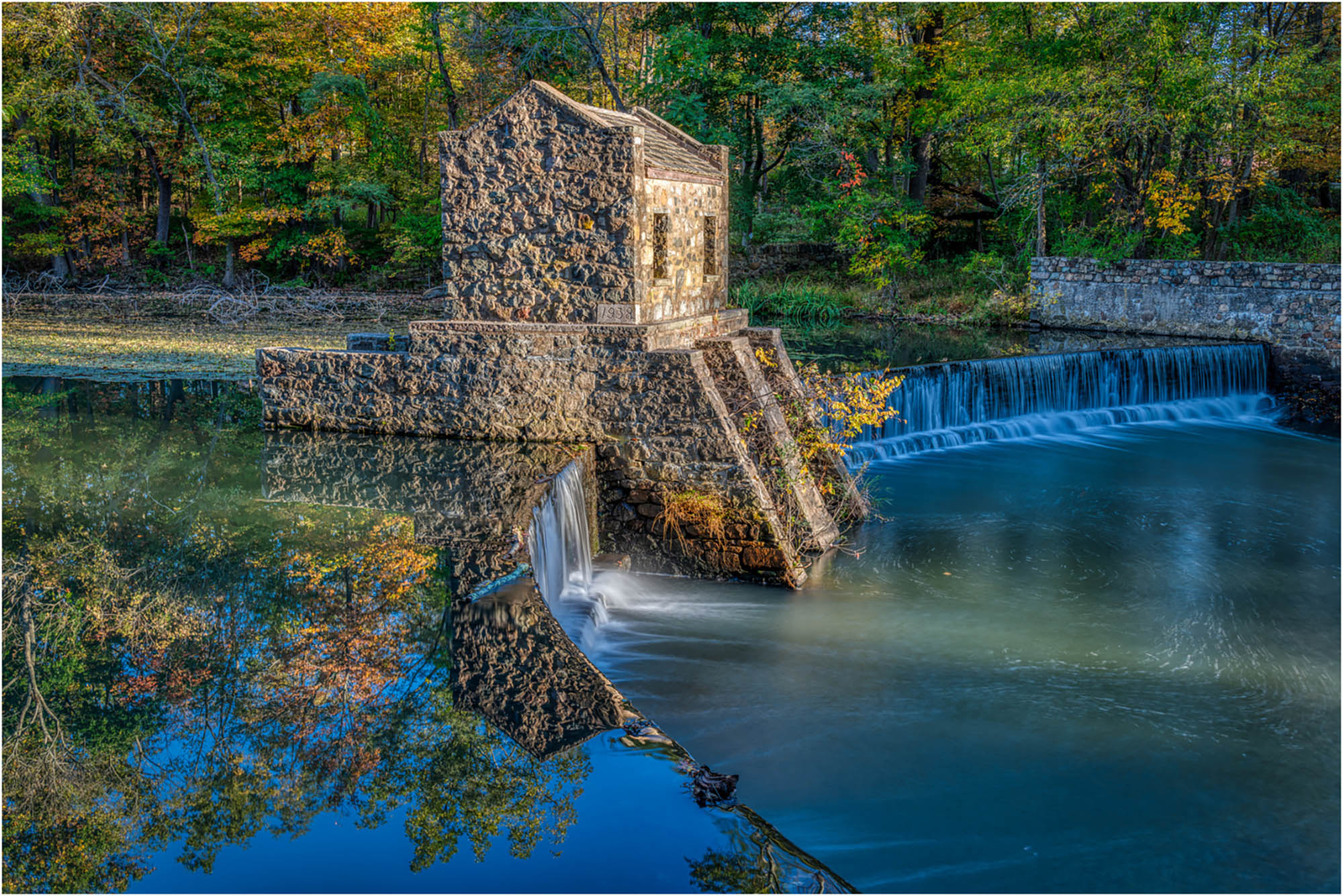 The historic Speedwell Dam in Speedwell Lake in Morristown, New Jersey; Credit: Morris County Park Commission