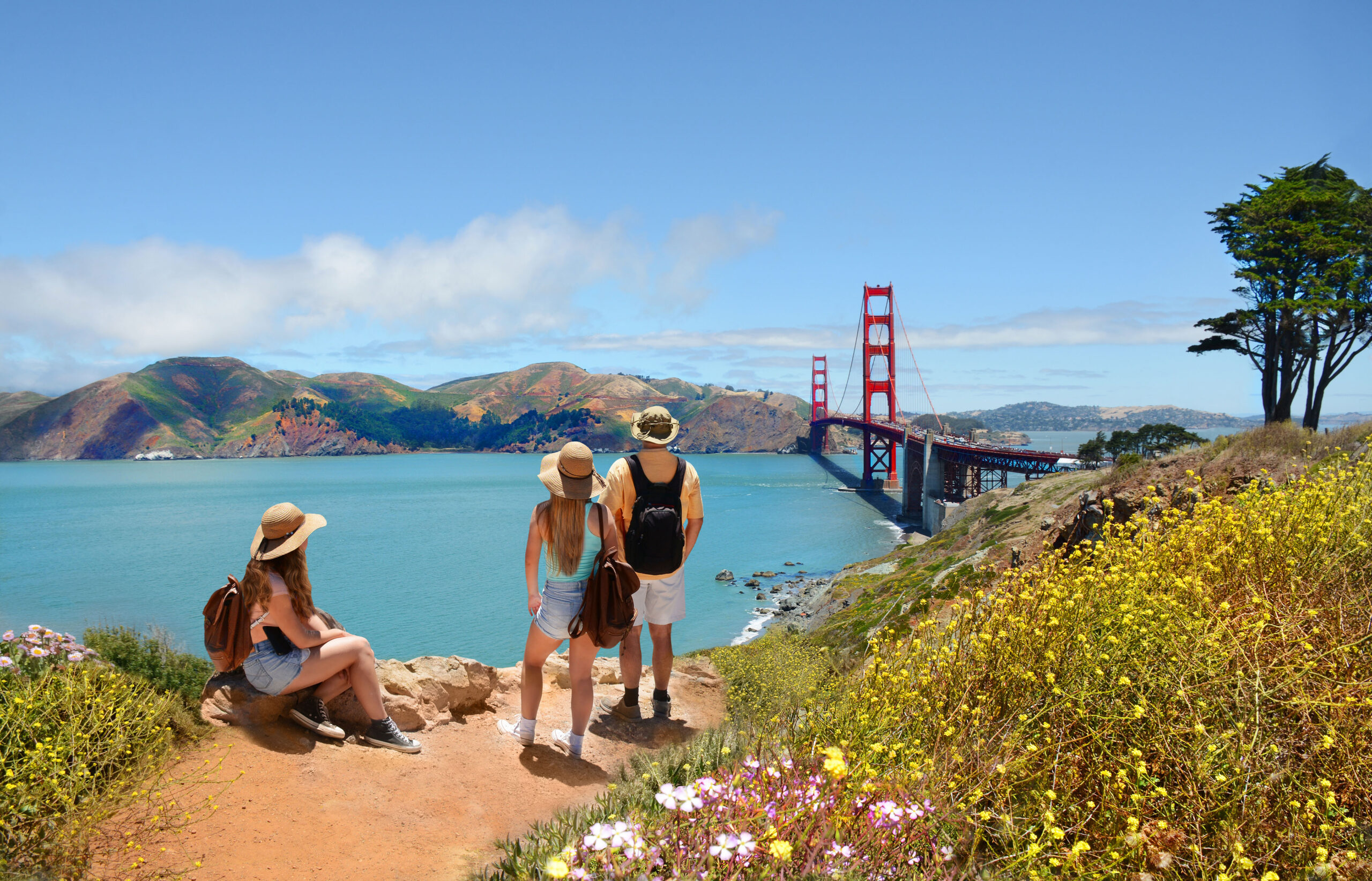 família contemplando a golden gate bridge