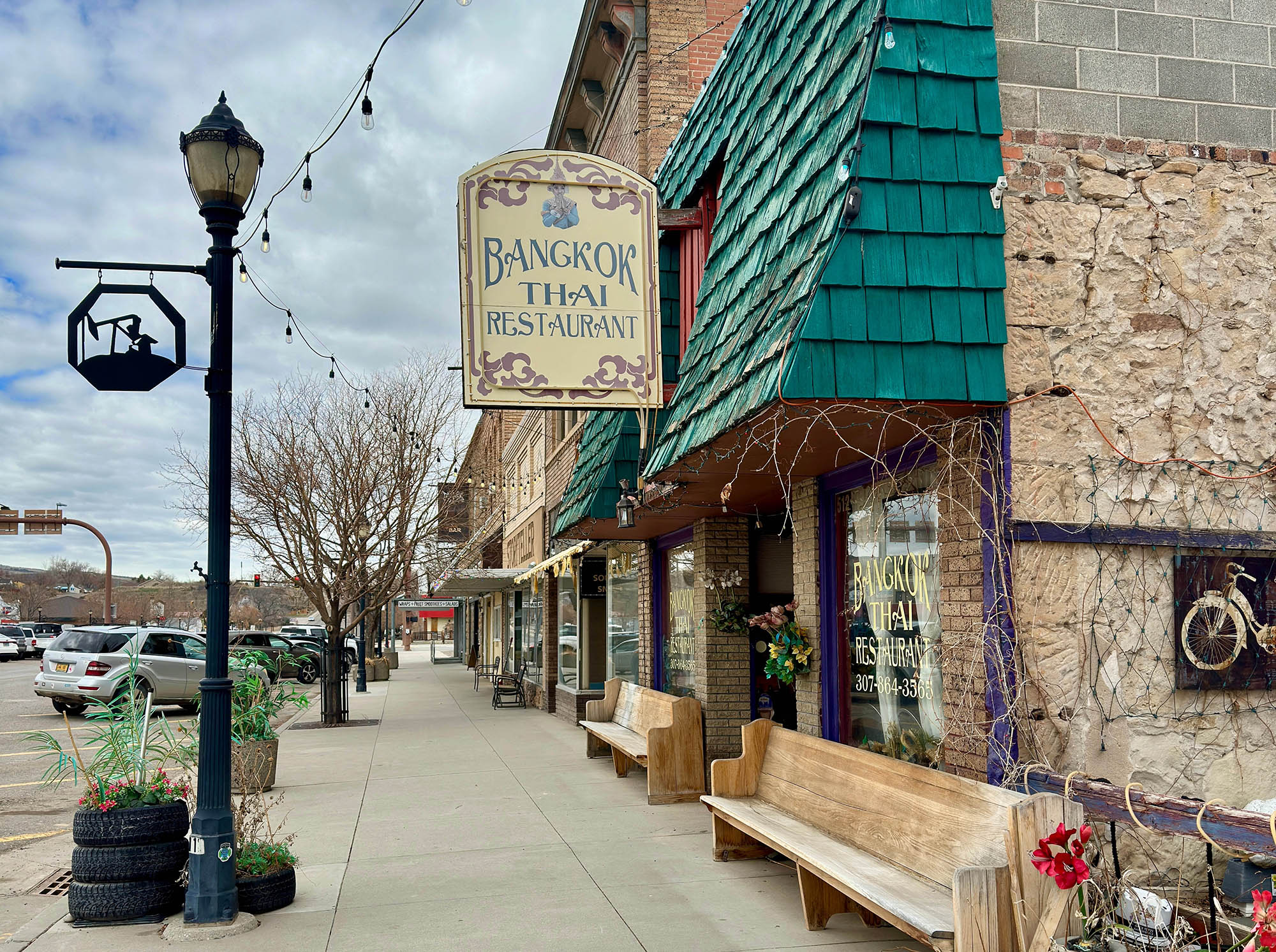 Rustic storefronts in downtown Thermopolis, Wyoming
