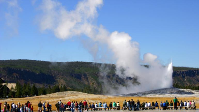 Old faithful erupts in Yellowstone National Park