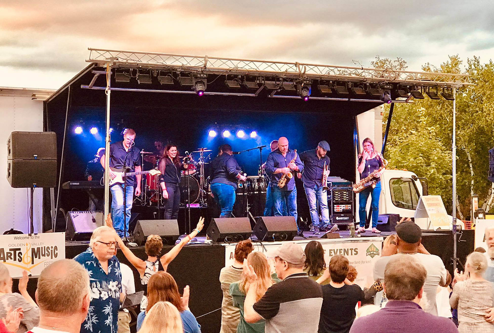 A band performs at the Golden Valley Arts & Music Festival in Golden Valley, Minnesota