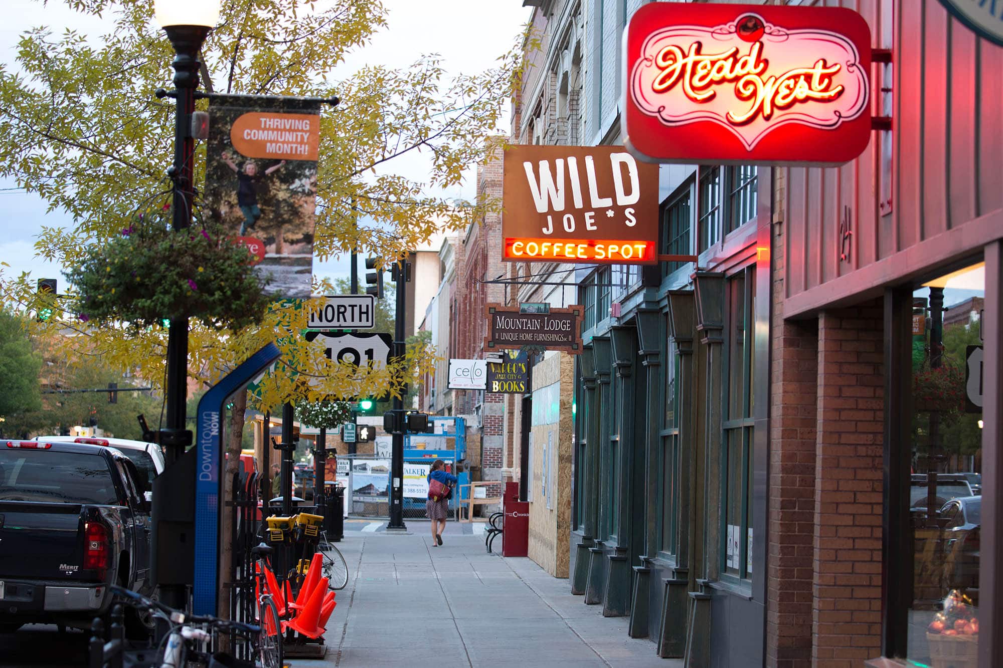 Shops and restaurants in downtown Bozeman, Montana
