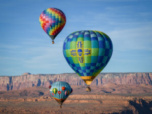 Hot-air balloons flying over Page, Arizona