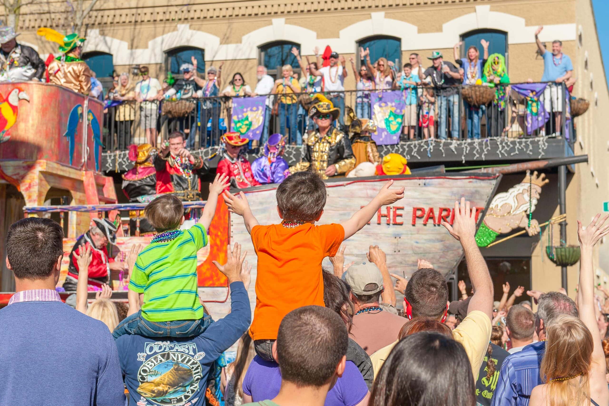 A crowd at a Mardi Gras festival in Pensacola, Florida