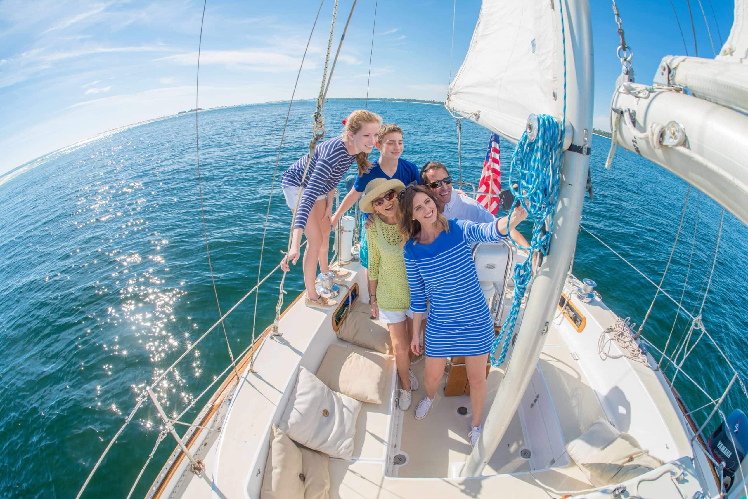 Posing for a selfie on a sailboat in Pensacola, Florida
