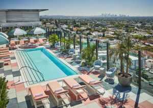 Aerial view of West Hollywood from the Pendry West Hollywood rooftop pool in West Hollywood, California