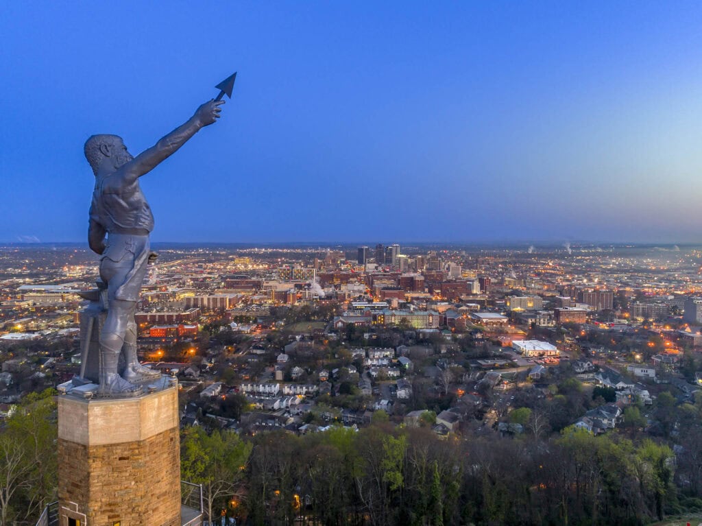 The Vulcan by sculptor Guiseppe Moretti stands atop Red Mountain in Birmingham, Alabama