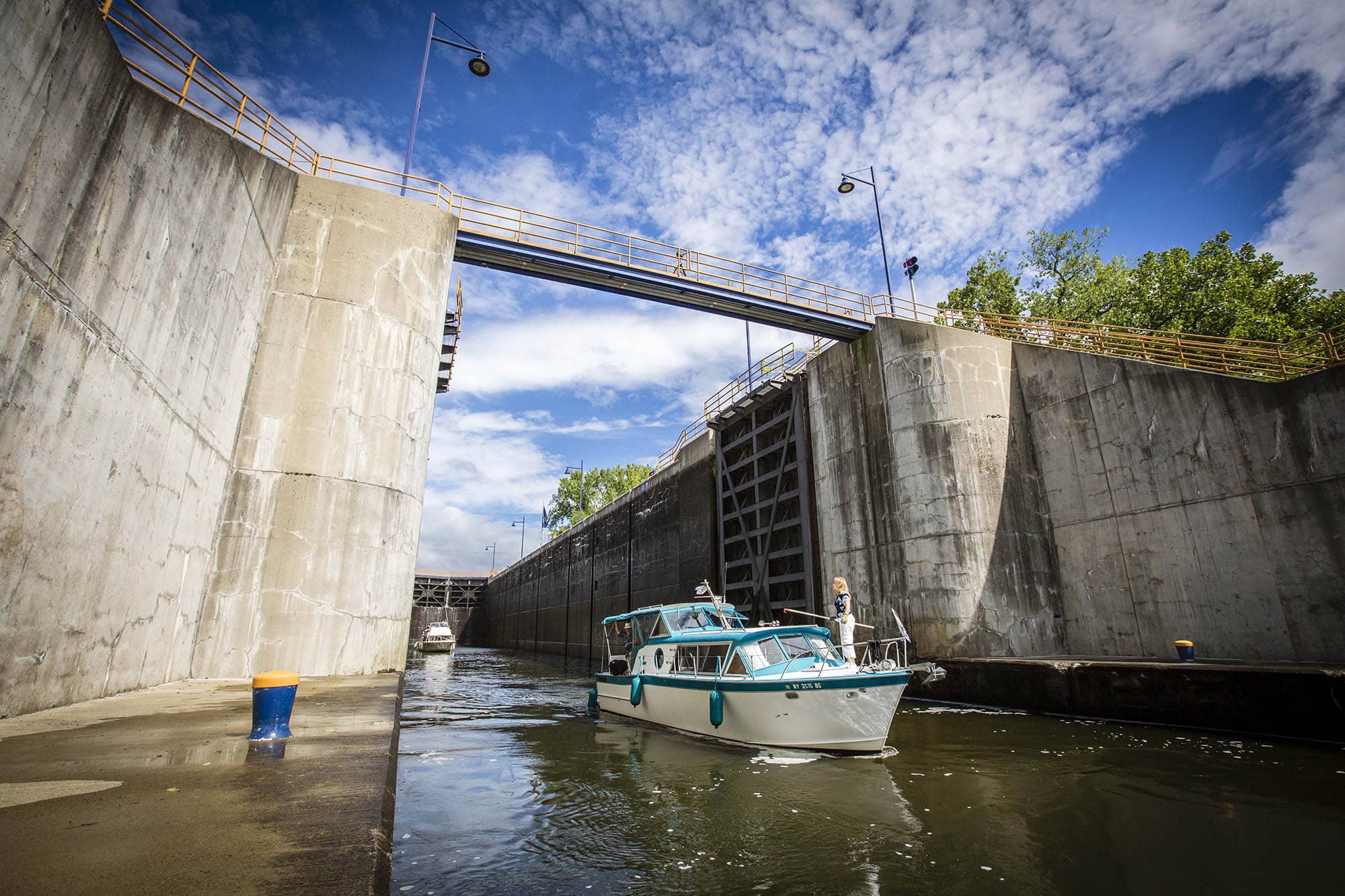 A boat on the Erie Canal in Waterford, New York