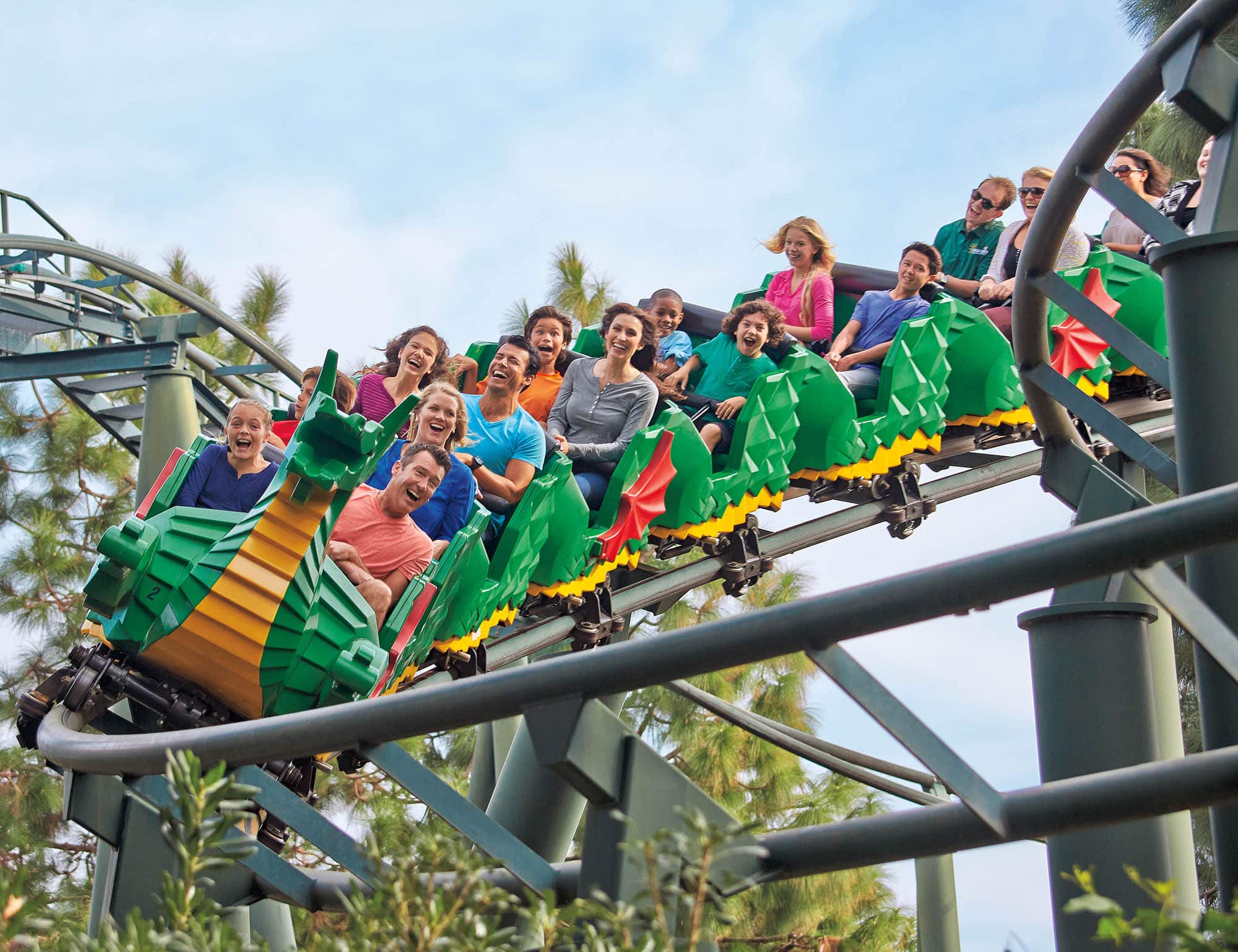 Riding a roller coaster at LEGOLAND® New York Resort in Goshen, New York