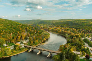 Roebling’s Delaware Aqueduct stretches over the Delaware River near Highland, New York