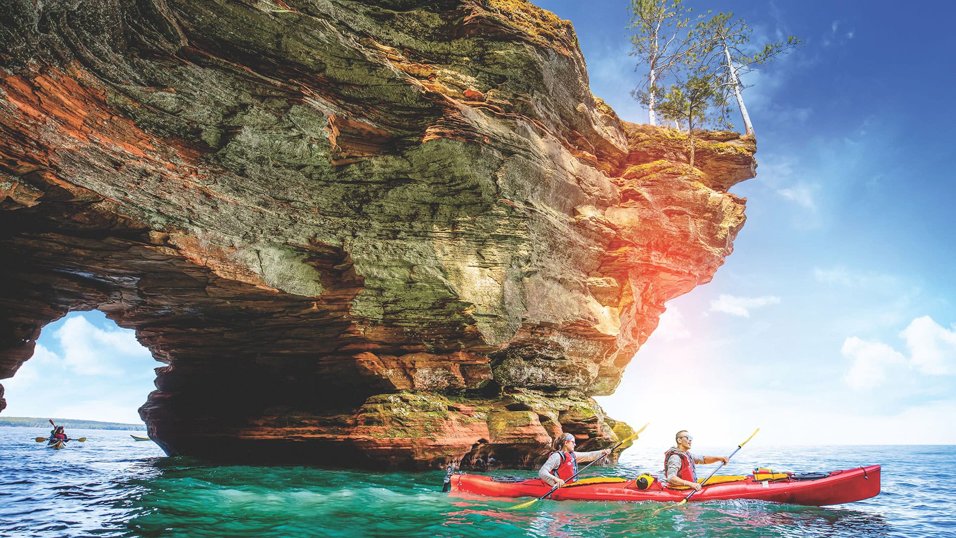 Paddling Lake Superior along the Apostle Islands National Lakeshore near Bayfield, Washington