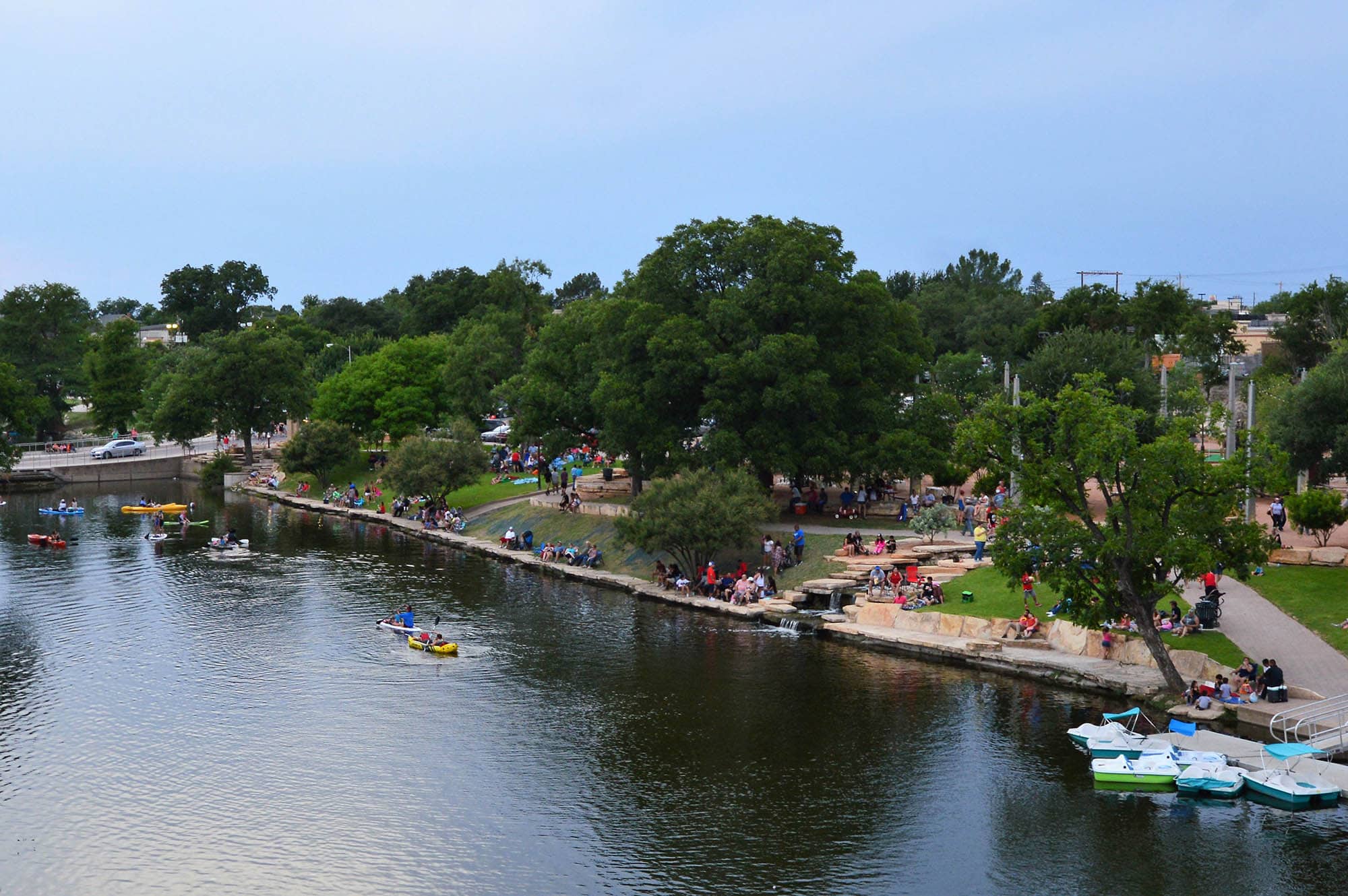 People enjoying the Concho River in San Angelo, Texas