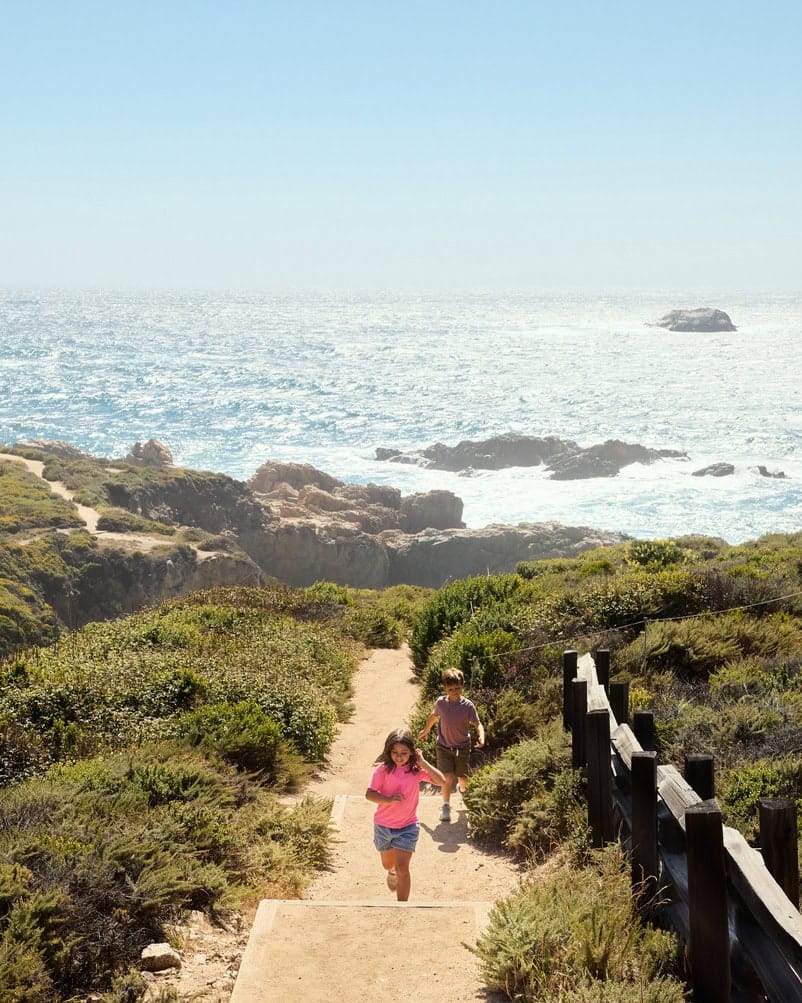 Des enfants qui jouent le long du rivage Big Sur , Californie